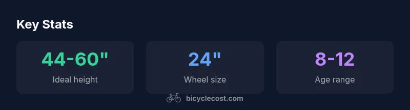 Infographic showing 24-inch bike sizing stats for kids