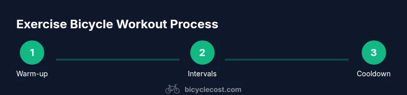 Process infographic showing warm-up, intervals, cooldown on an indoor bike